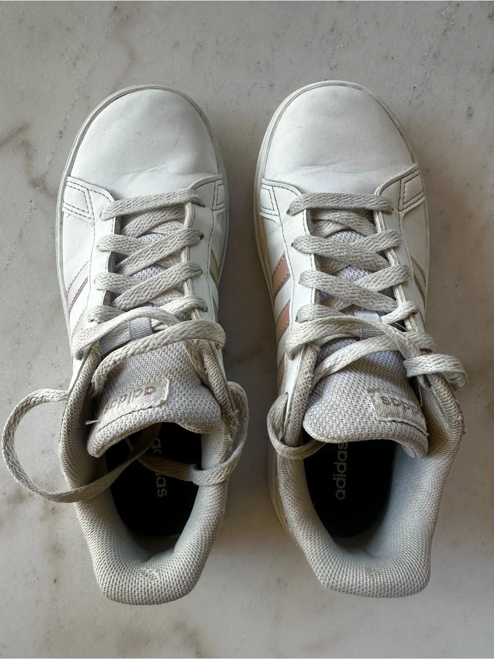adidas Grand Court 3.0 | adidas Kids White Sneakers with Iridescent Pink Stripes